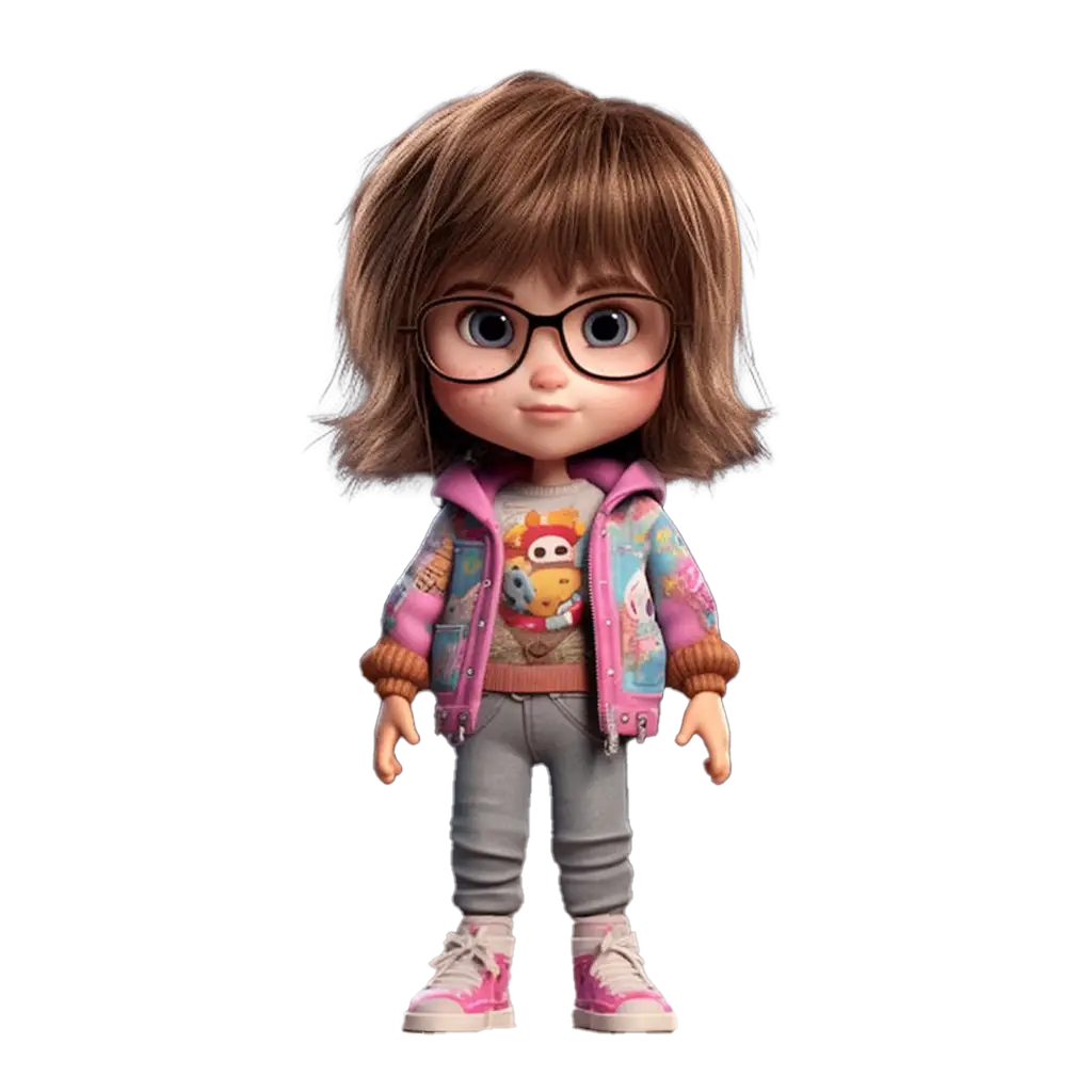 Cartoon-style avatar of Nel Duarte, Colombian-Canadian writer and graphic designer, wearing glasses and a colorful jacket